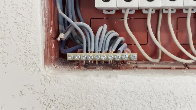 Grounding wires in the electrical switchboard.