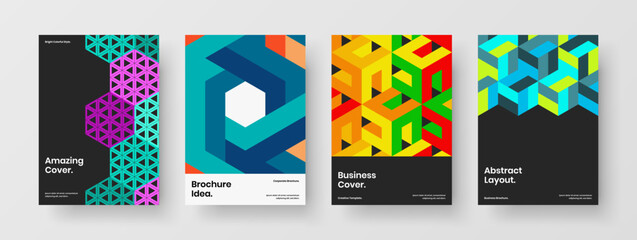 Premium book cover design vector illustration collection. Simple mosaic shapes corporate identity template bundle.