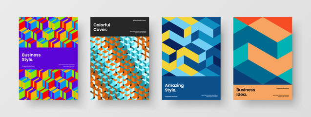 Amazing mosaic shapes presentation concept bundle. Trendy corporate cover A4 vector design layout composition.