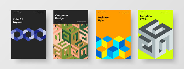 Bright handbill design vector illustration bundle. Amazing geometric pattern banner concept composition.