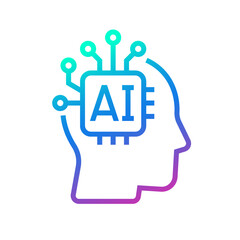 Human head tech icon, AI chip technological brain, Artificial intelligence, Simple flat design symbol, Isolated on white background, Vector illustration