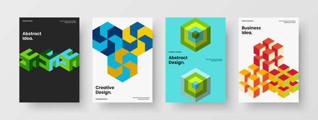Unique magazine cover design vector template collection. Creative mosaic pattern brochure layout set.