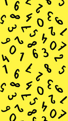template with the image of keyboard symbols. a set of numbers. Surface template. yellow background. Vertical image.