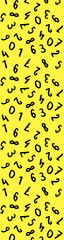template with the image of keyboard symbols. a set of numbers. Surface template. yellow background. Vertical banner for insertion into site.