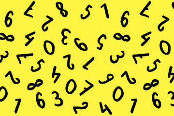 template with the image of keyboard symbols. a set of numbers. Surface template. yellow background. Horizontal image.