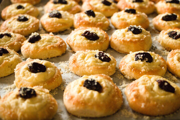 Traditional czech wedding mini pies on a tray, full frame