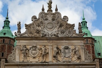 Historic Frederiksborg castle roof adornments in Hilerod, Denmark