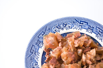 Cat food on a dish top view