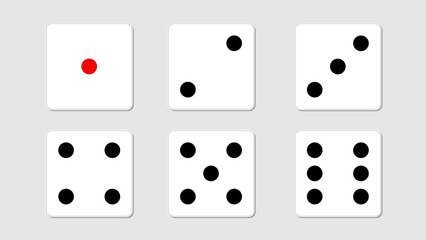 solid dice game icon set on white background, icon for game design, flat illustration, casino concept, random symbol, luck sign, simple design
