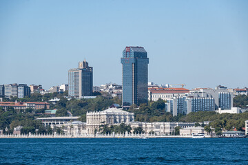 Skyscrapers of istanbul behind the Bosphorous, financial district of Turkey