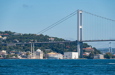 Fototapeta na wymiar Istanbul next to the 15 Temmuz bridge, aerial view of the Bosporous shore