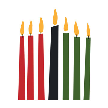 Kwanzaa clip art - seven long kinara candles - red, black, green. Cute simple clipart for African American Kwanzaa celebration holiday