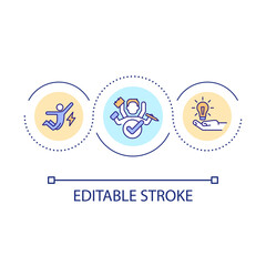 Multitasking skills loop concept icon. Productivity in workplace. Talented employee abstract idea thin line illustration. Isolated outline drawing. Editable stroke. Arial font used