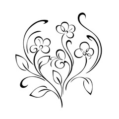 floral design with blooming flowers on stems with leaves and curls. graphic decor