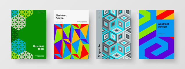 Simple mosaic hexagons front page concept bundle. Creative leaflet vector design layout composition.