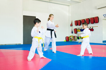 Fototapeta na wymiar Children at a taekwondo competition