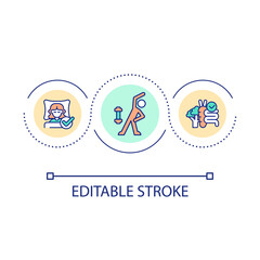 Healthy habits for wellbeing loop concept icon. Improve your lifestyle. Taking care of yourself abstract idea thin line illustration. Isolated outline drawing. Editable stroke. Arial font used