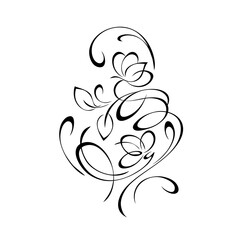 floral design with blooming flowers on stems with leaves and curls. graphic decor