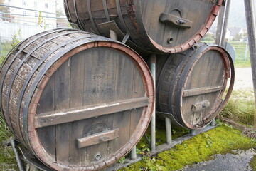 Old beer barrels (capacity 1755 liters) in Kelheim near Regensburg, Bavaria - Germany. 