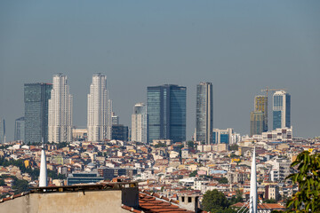 Fototapeta na wymiar Skyscrapers of istanbul behind the Bosphorous, financial district of Turkey