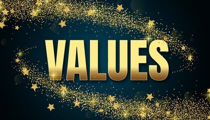 Values in shiny golden color, stars design element and on dark background.