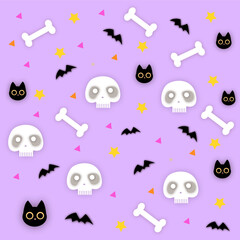 Halloween greeting vector design.Halloween pattern on purple background