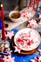 Christmas cookies marble stars in christmas background