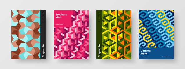 Premium corporate identity A4 vector design illustration set. Trendy mosaic pattern magazine cover layout bundle.