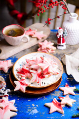 Christmas cookies marble stars in christmas background