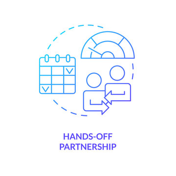 Hands Off Partnership Blue Gradient Concept Icon. Quarterly Updates. Benefit Of Alternative Lending Abstract Idea Thin Line Illustration. Isolated Outline Drawing. Myriad Pro-Bold Font Used