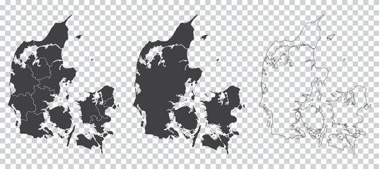 set of 3 maps of Denmark - vector illustrations