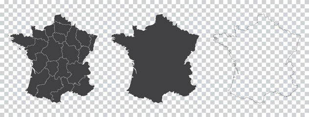 Fototapeta na wymiar set of 3 maps of France - vector illustrations