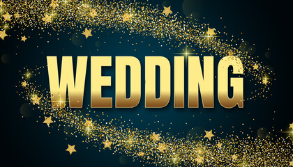 wedding in shiny golden color, stars design element and on dark background.