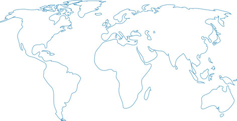 Fototapeta premium vector illustartion of blue colored world map outline on white background 