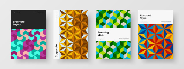 Clean mosaic hexagons catalog cover concept collection. Original company brochure design vector layout set.