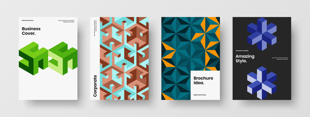 Simple geometric tiles poster template collection. Original company cover A4 vector design illustration set.