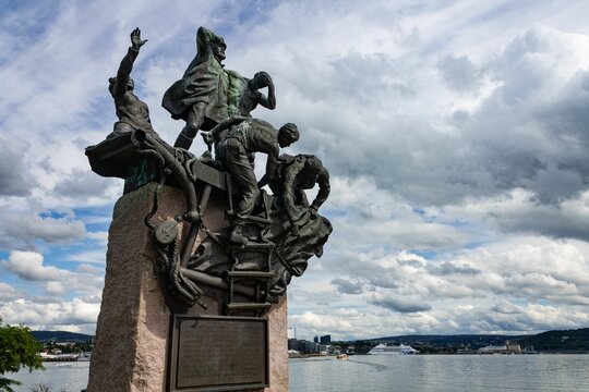 WW II Navy Memorial Sculpture in Bygdoy Oslo, Norway on a cloudy day