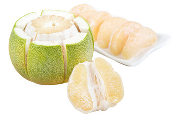 Fresh pomelo isolated on white table background.