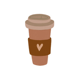 Hand drawn cardboard coffee cup, take away, isolated on white background