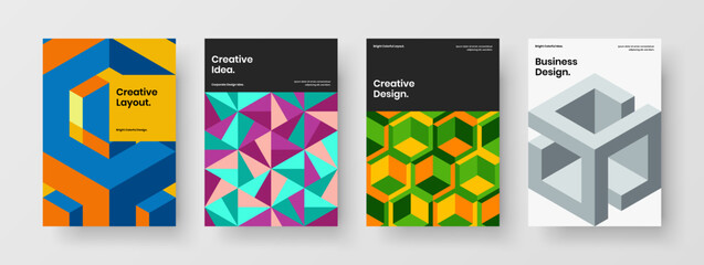 Obraz premium Amazing leaflet A4 vector design concept composition. Bright geometric tiles flyer template set.