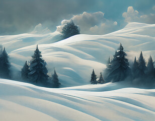 Winter landscape in the mountains, Generative AI