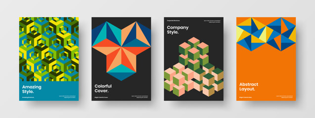 Amazing leaflet A4 design vector layout collection. Abstract geometric tiles corporate identity template bundle.