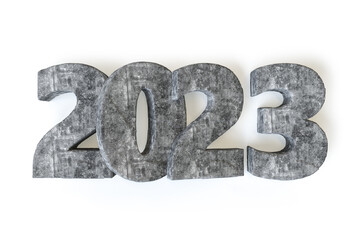 Illustration of Year 2023 Text Cut from Stone Block. 3d Rendering