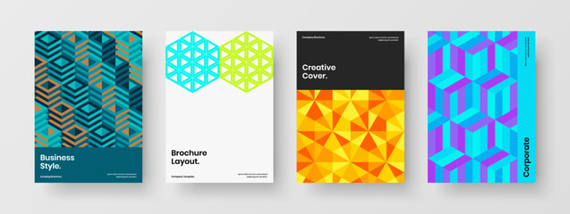 Isolated geometric shapes brochure template set. Original front page A4 design vector illustration composition.