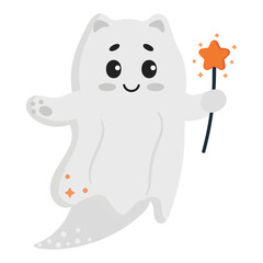 Ghost cat illustration.  Ghost PNG Illustration isolated on transparent background. Ghost. Halloween ghost.
