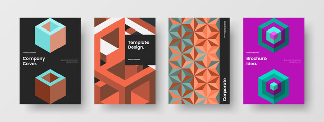 Premium geometric tiles journal cover illustration bundle. Isolated corporate brochure design vector template collection.