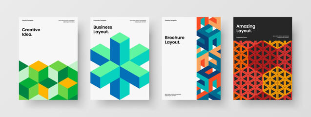 Premium geometric shapes flyer concept set. Original book cover vector design template composition.