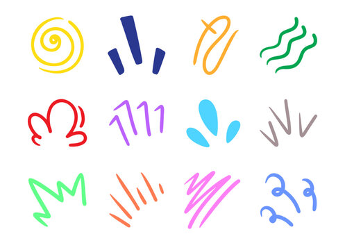 Doodle line emotion illustration vector collection. Colorful set element.