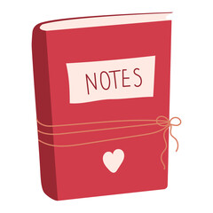 Hand drawn cute contemporary illustration of red diary or notebook.