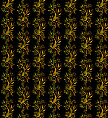 golden seamless floral ornament pattern design vector on black color